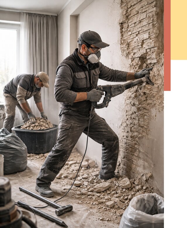 Демонтаж декоративного камня в Мысках от 1471 руб/м² — быстро и недорого | ОТДЕЛОЧНИК-Мси