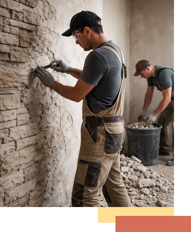 Демонтаж декоративного камня в Мысках профессионально и безопасно