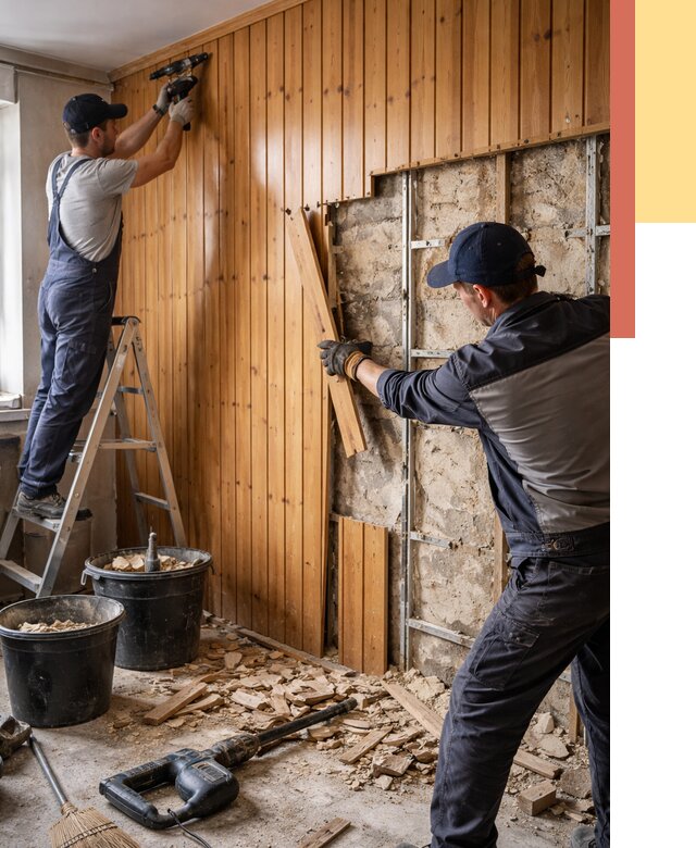 Демонтаж вагонки со стен в Мысках от 1471 руб. — снятие, удаление, срочно | ОТДЕЛОЧНИК-Мси