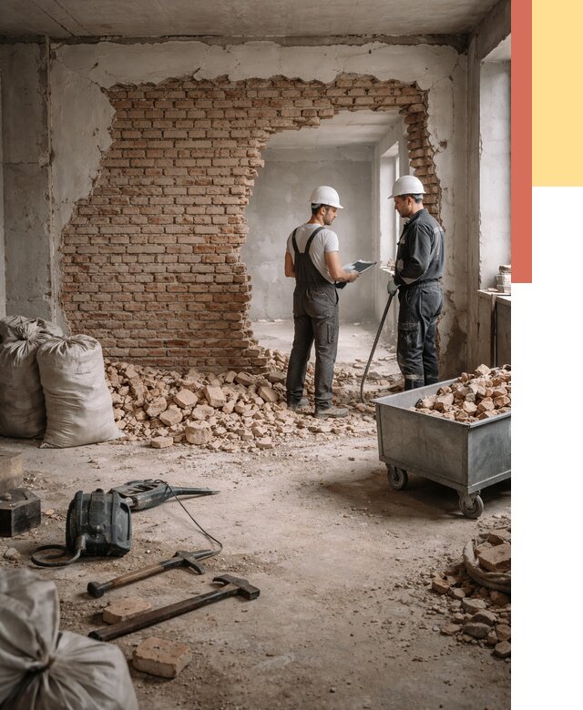 Демонтаж кирпичных стен в Мысках от 4260 руб. — быстро, недорого, под ключ | ОТДЕЛОЧНИК-Мси