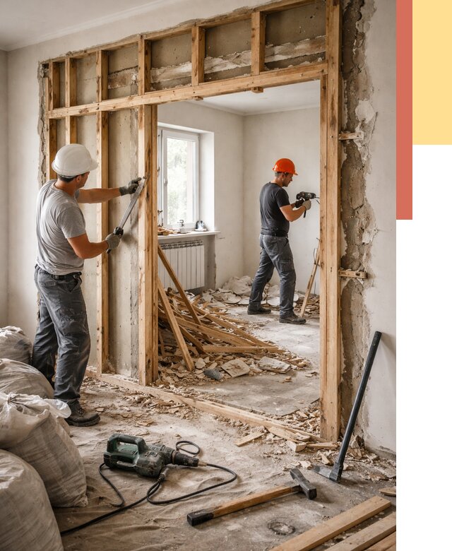 Демонтаж деревянных перегородок в Мысках от 3246 руб. — быстро и недорого | ОТДЕЛОЧНИК-Мси