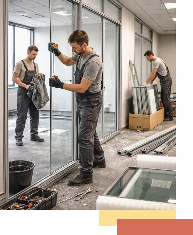 Демонтаж стеклянных перегородок в Мысках быстро и безопасно