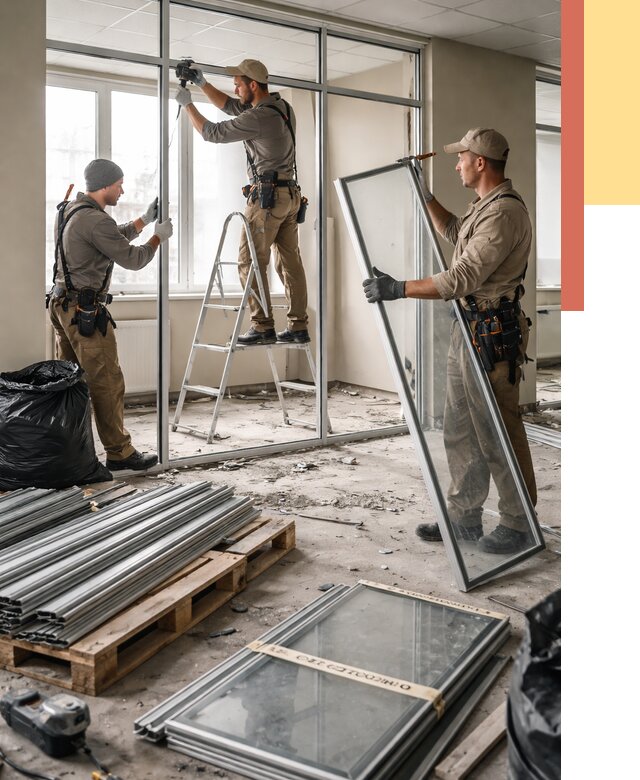 Демонтаж алюминиевых перегородок в Мысках от 4260 руб. — быстро и недорого | ОТДЕЛОЧНИК-Мси