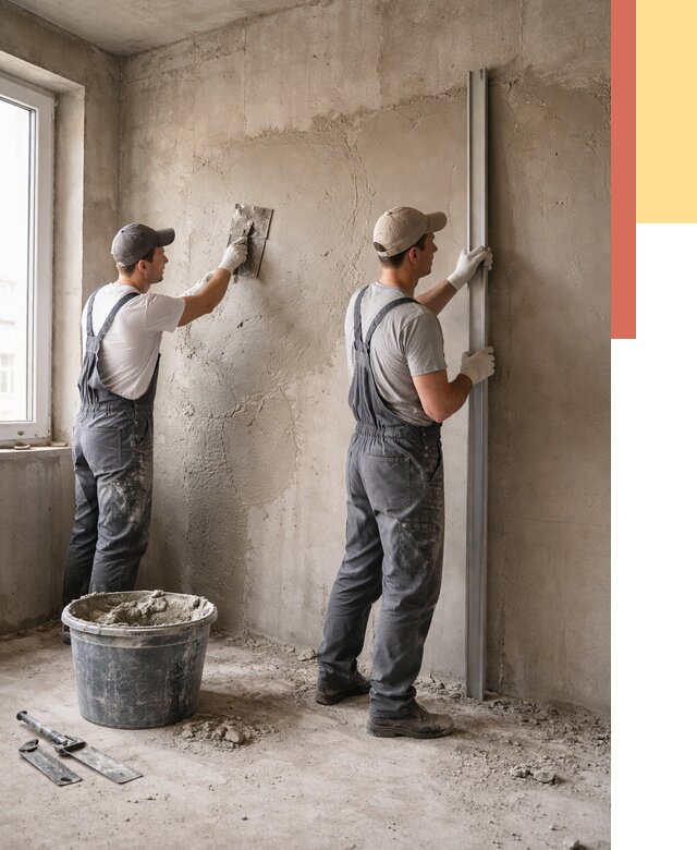 Штукатурка бетонных стен в Мысках от 4564 руб/м² — качественно и быстро | ОТДЕЛОЧНИК-Мси