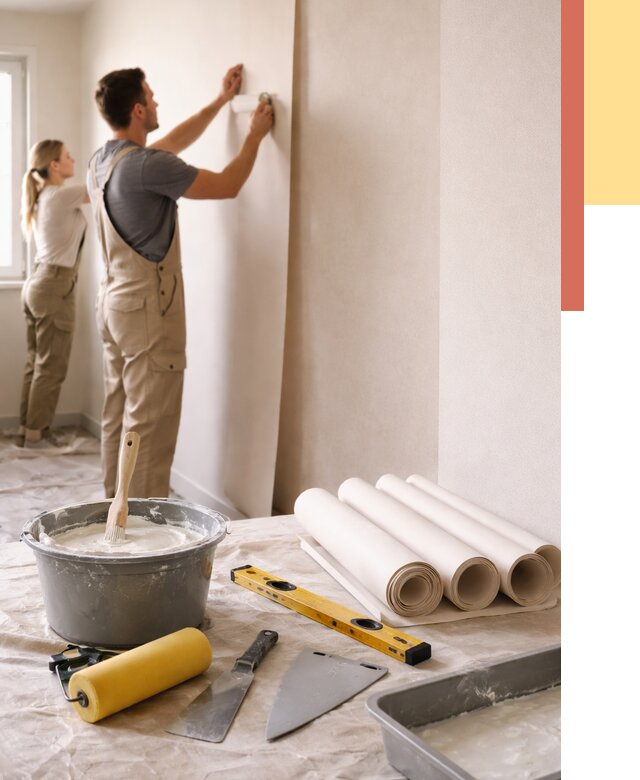 Поклейка бумажных обоев в Мысках от 5579 руб./м2 — быстро и недорого | ОТДЕЛОЧНИК-Мси