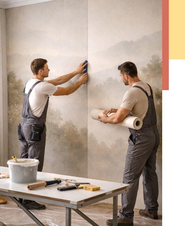 Поклейка фотообоев в Мысках от 8622 руб/м² — быстро и недорого | ОТДЕЛОЧНИК-Мси