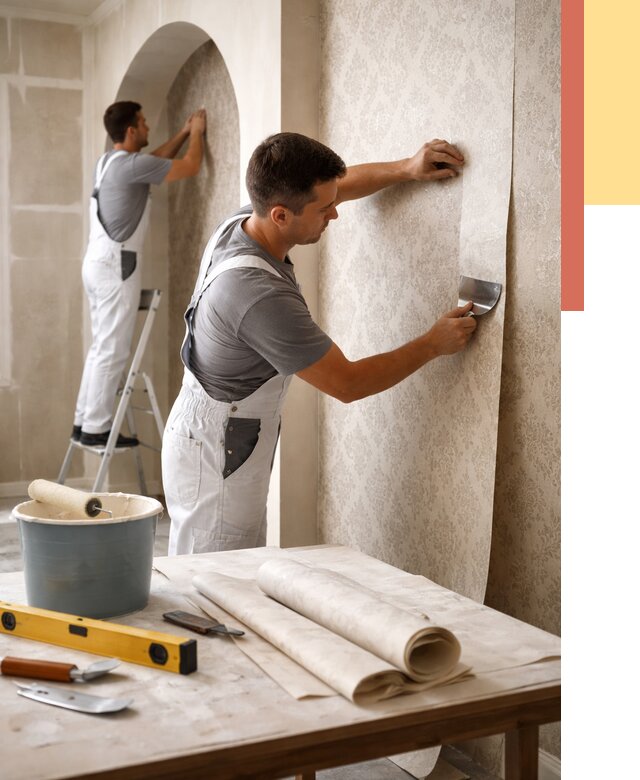 Поклейка обоев на сложные стены в Мысках от 2840 руб. под ключ | ОТДЕЛОЧНИК-Мси