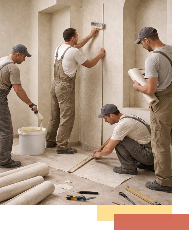 Поклейка обоев на сложные стены и неровные поверхности в Мысках