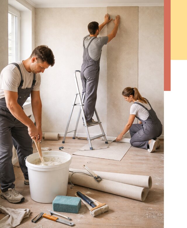 Оклейка стен обоями в Мысках от 3550 руб/м2 — быстро и недорого | ОТДЕЛОЧНИК-Мси