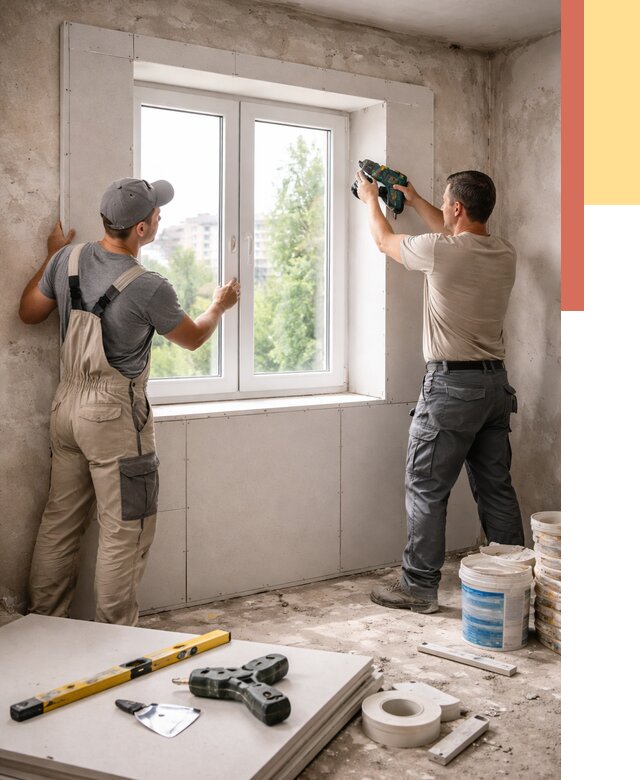 Монтаж откосов из гипсокартона в Мысках от 4564 руб. под ключ | ОТДЕЛОЧНИК-Мси