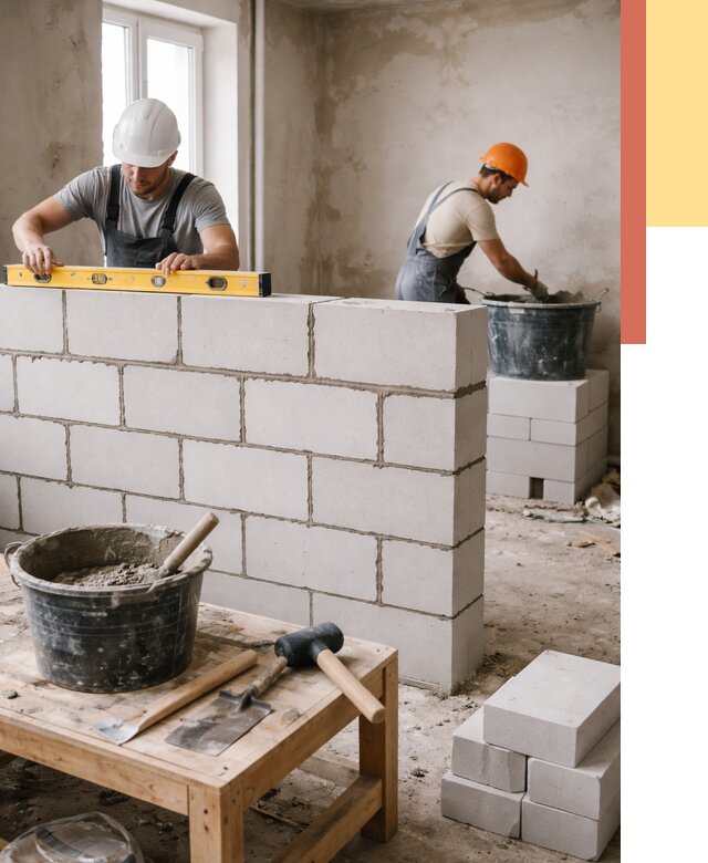 Кладка перегородок из газобетона в Мысках от 3246 руб. под ключ | ОТДЕЛОЧНИК-Мси
