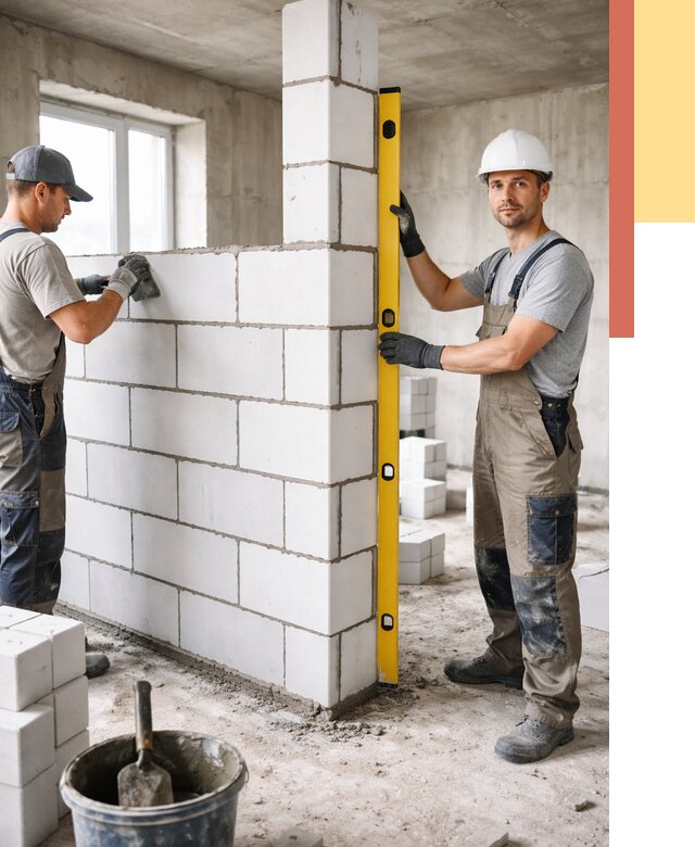 Кладка перегородок из пеноблока в Мысках от 1826 руб. под ключ | ОТДЕЛОЧНИК-Мси