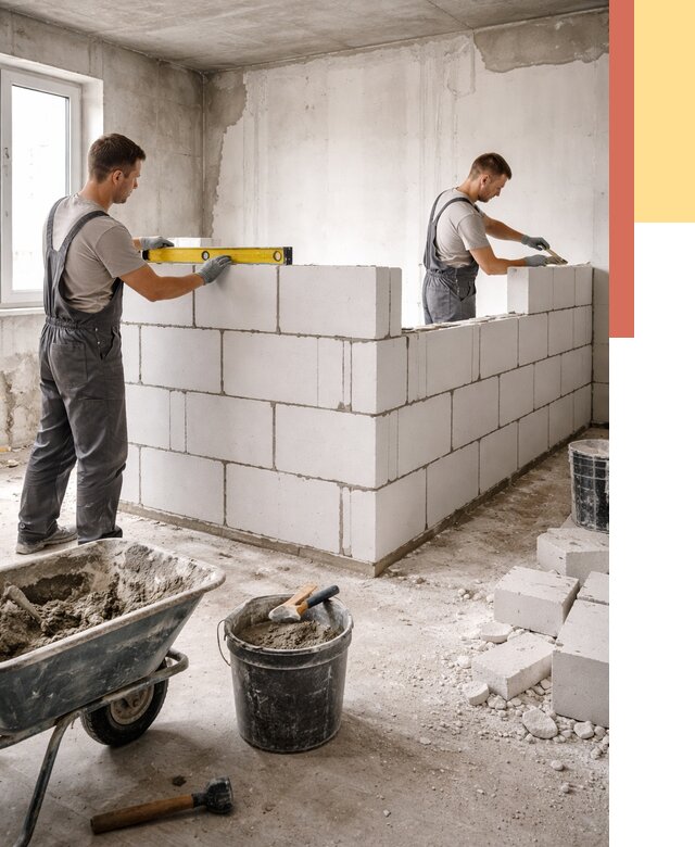 Кладка перегородок из ПГП в Мысках от 2536 руб./м2 — монтаж и возведение под ключ | ОТДЕЛОЧНИК-Мси