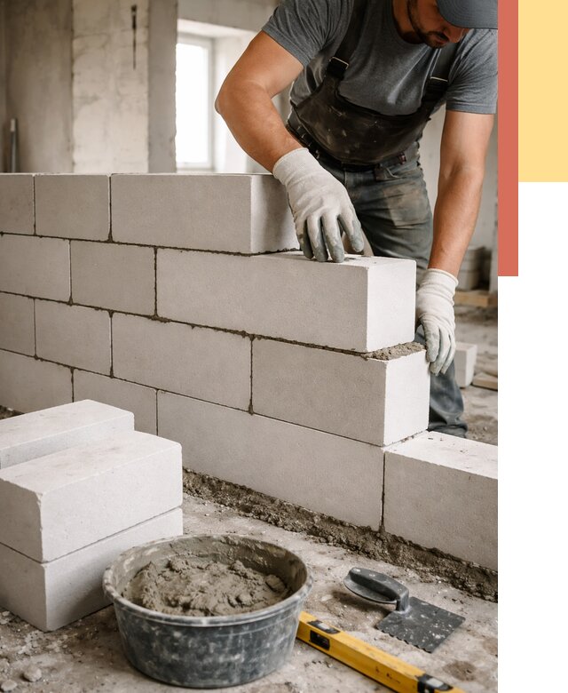 Кладка перегородок из силикатного блока в Мысках от 4057 руб. под ключ | ОТДЕЛОЧНИК-Мси