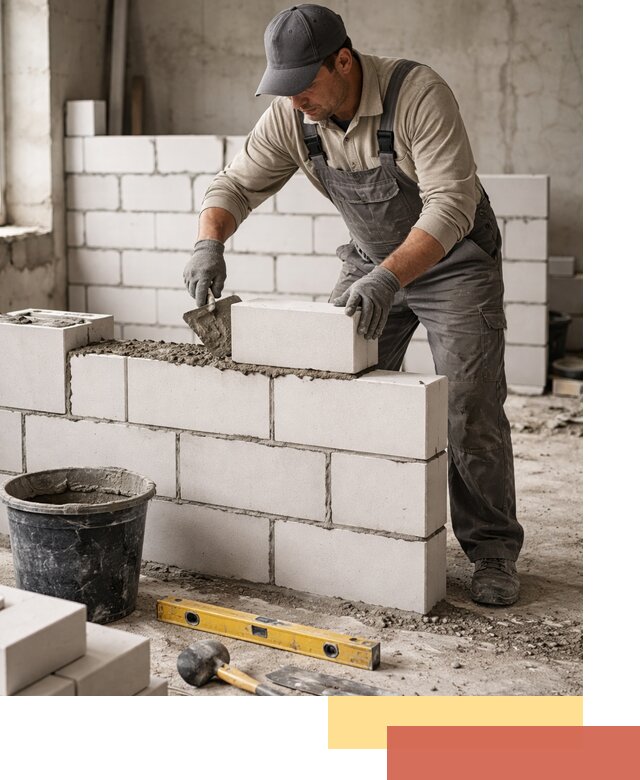 Кладка перегородок из силикатного блока в Мысках