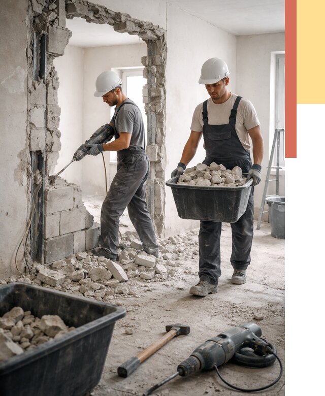 Демонтаж блоковых перегородок в Мысках от 3804 руб. — быстро и недорого | ОТДЕЛОЧНИК-Мси