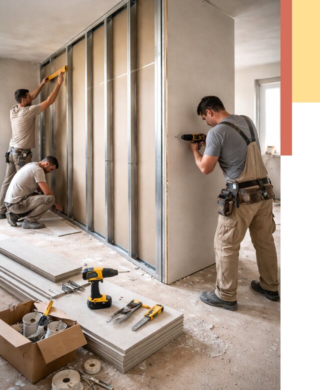 Монтаж однослойной перегородки из гипсокартона в Мысках от 659 руб. | ОТДЕЛОЧНИК-Мси