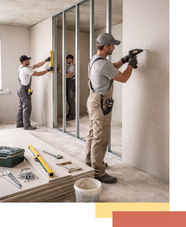 Однослойная перегородка из гипсокартона в Мысках под ключ, монтаж и отделка