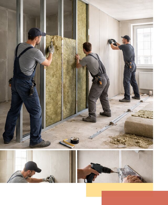 Перегородка из гипсокартона с шумоизоляцией в Мысках — монтаж под ключ