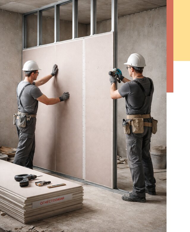 Перегородка из огнестойкого гипсокартона в Мысках от 1876 руб. под ключ | ОТДЕЛОЧНИК-Мси