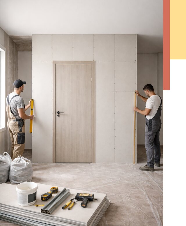 Перегородка из гипсокартона с дверью в Мысках от 4564 руб. под ключ | ОТДЕЛОЧНИК-Мси