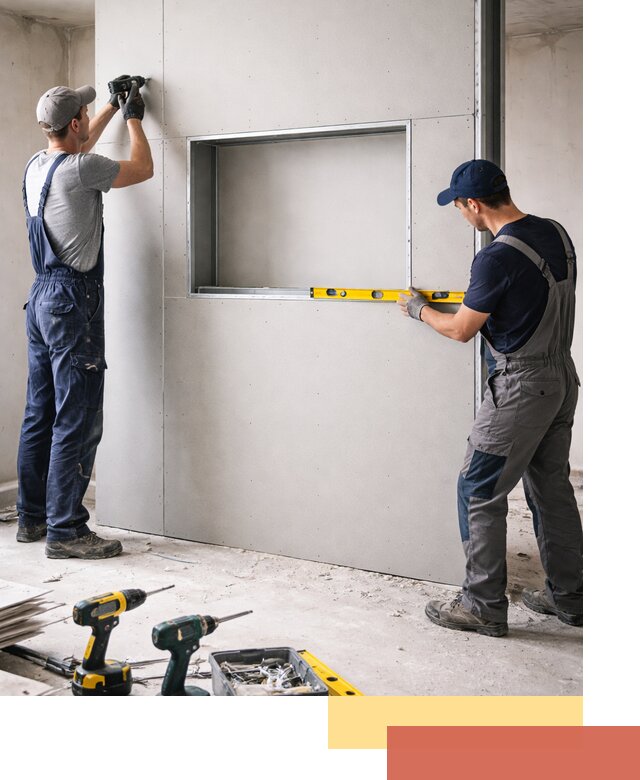 Перегородка из гипсокартона с нишей под декор в Мысках