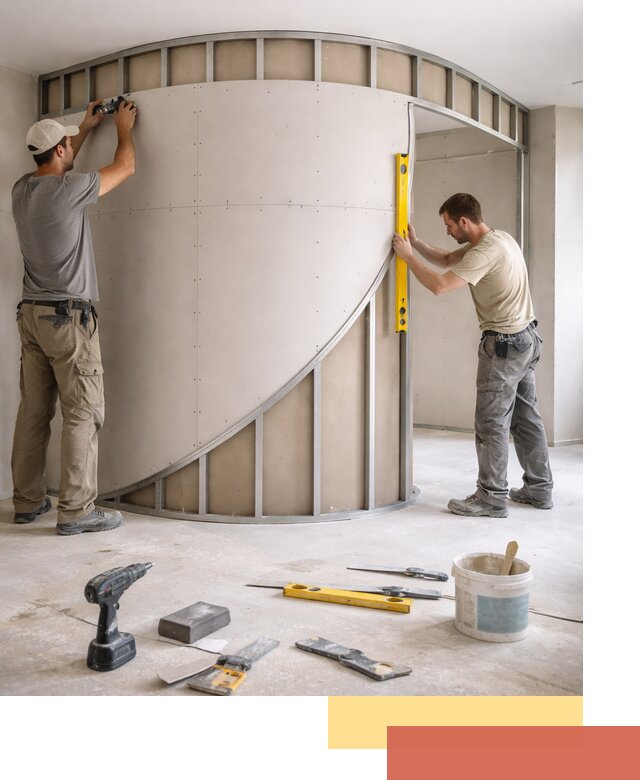 Радиусная перегородка из гипсокартона в Мысках под ключ