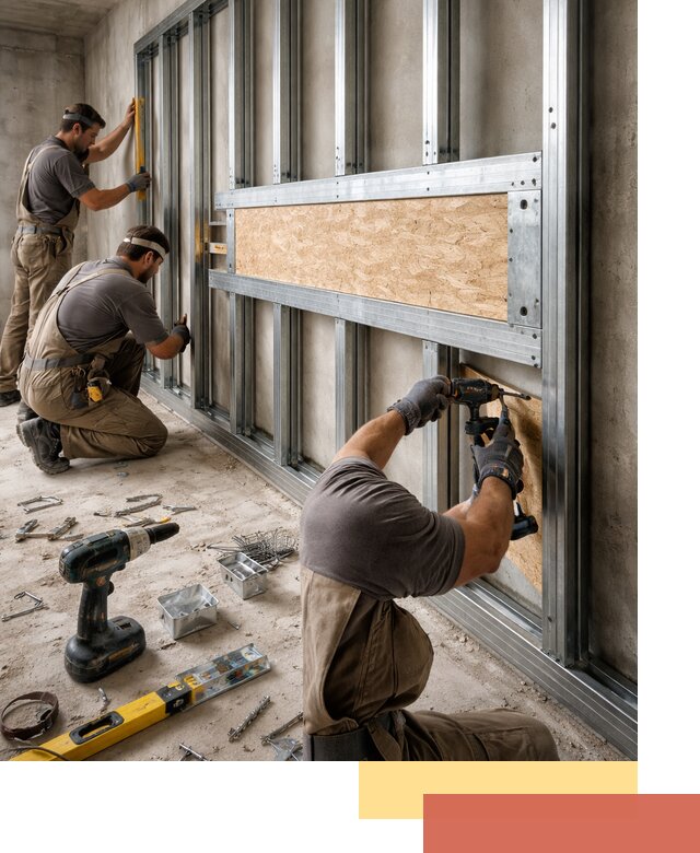 Усиленная перегородка для крепления тяжёлых конструкций в Мысках