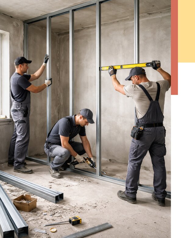 Монтаж каркаса перегородки из профиля в Мысках от 761 руб. | ОТДЕЛОЧНИК-Мси