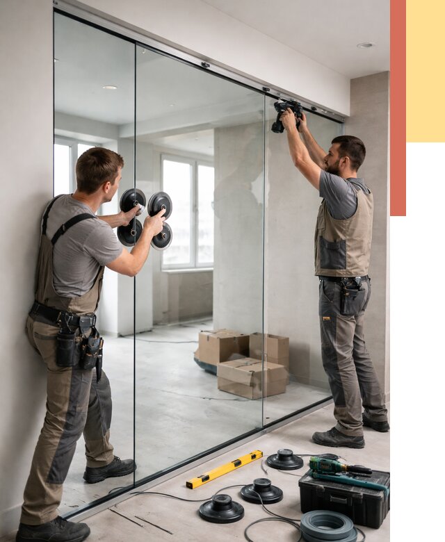 Монтаж стеклянных перегородок в Мысках от 6593 руб. | ОТДЕЛОЧНИК-Мси