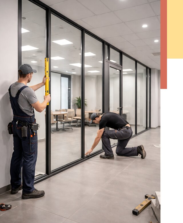 Каркасные стеклянные перегородки в Мысках под ключ от 9332 руб. | ОТДЕЛОЧНИК-Мси