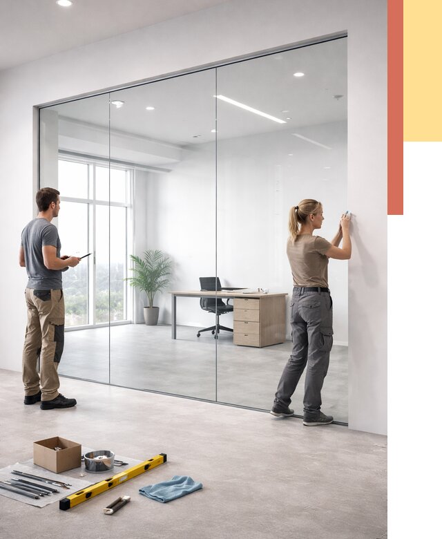 Перегородки из закаленного стекла в Мысках от 9636 руб. под ключ | ОТДЕЛОЧНИК-Мси