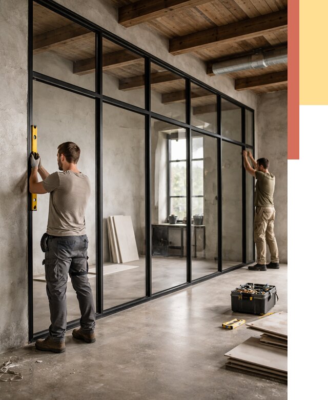 Стеклянные перегородки лофт в Мысках от 10650 руб. под ключ | ОТДЕЛОЧНИК-Мси