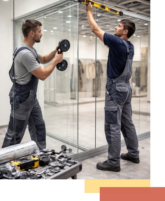 Стеклянные перегородки для магазинов в Мысках — монтаж и установка