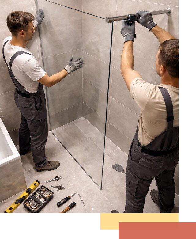 Стеклянные перегородки для душа в Мысках — изготовление и монтаж