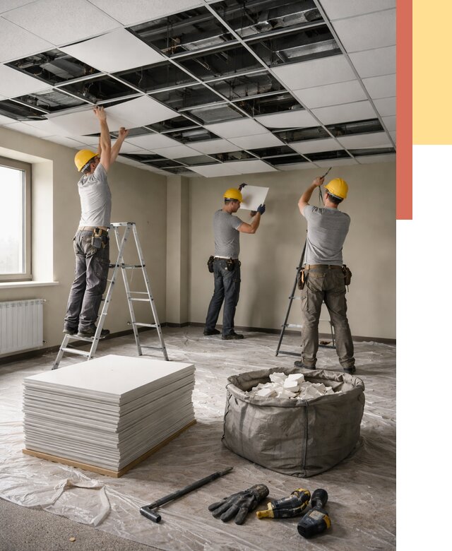 Демонтаж потолка Армстронг в Мысках от 4564 руб. быстро и недорого | ОТДЕЛОЧНИК-Мси