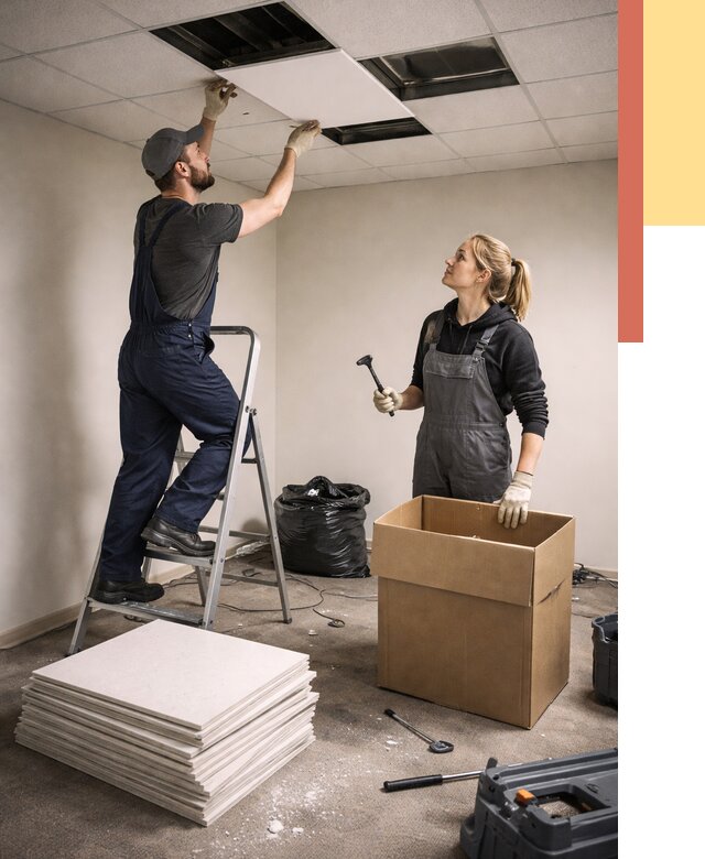 Демонтаж потолочной плитки в Мысках от 4564 руб. быстро и недорого | ОТДЕЛОЧНИК-Мси