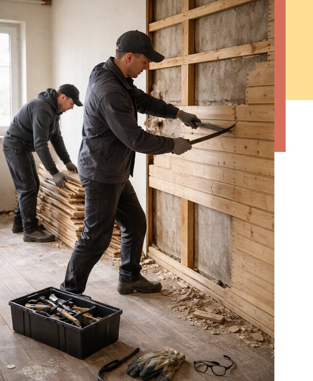 Демонтаж вагонки в Мысках от 3854 руб/м2 — быстро и недорого | ОТДЕЛОЧНИК-Мси