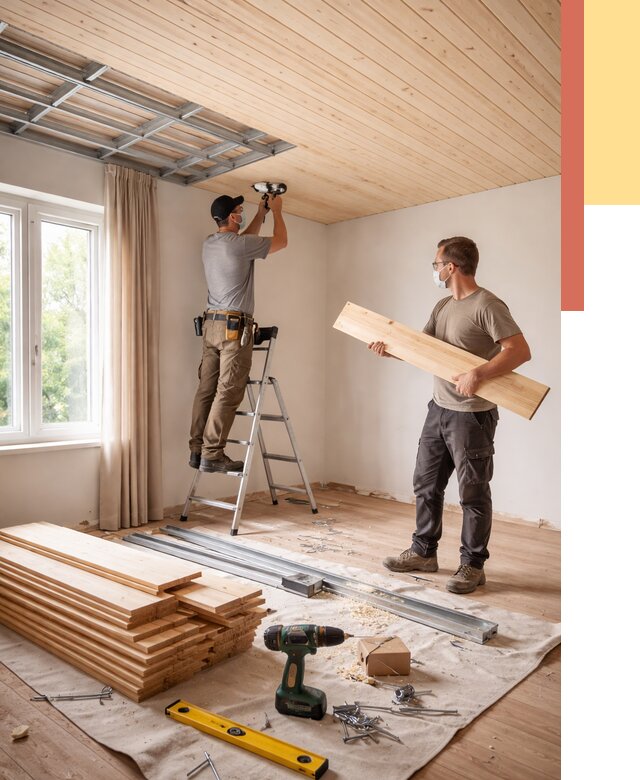 Монтаж потолка из вагонки в Мысках от 6593 руб. | Быстро и недорого — ОТДЕЛОЧНИК-Мси