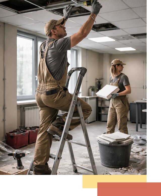 Ремонт потолка Армстронг и замена плит в Мысках