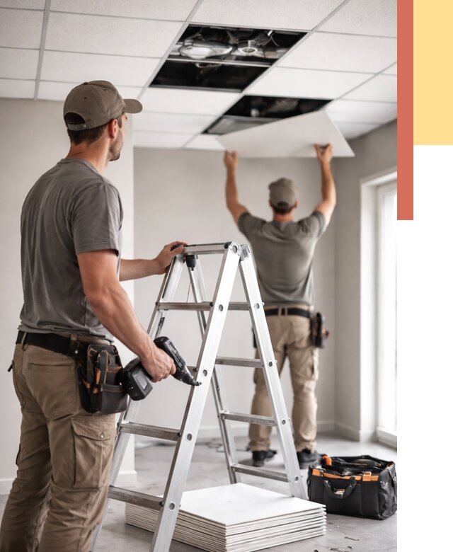 Обслуживание подвесного потолка в Мысках от 3550 руб. — быстро и недорого | ОТДЕЛОЧНИК-Мси