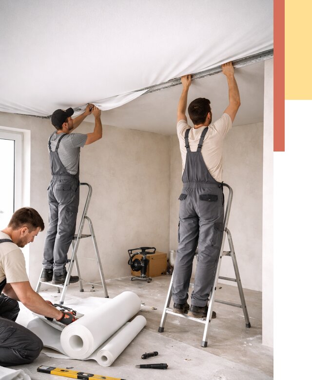 Монтаж тканевого натяжного потолка в Мысках от 3550 руб. под ключ | ОТДЕЛОЧНИК-Мси