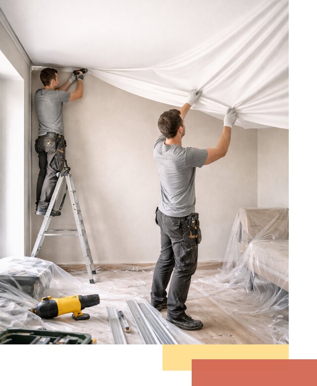 Монтаж тканевого натяжного потолка в Мысках недорого и быстро