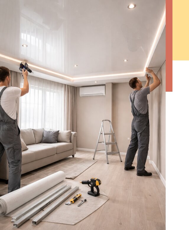 Монтаж глянцевого натяжного потолка в Мысках от 761 руб. под ключ | ОТДЕЛОЧНИК-Мси