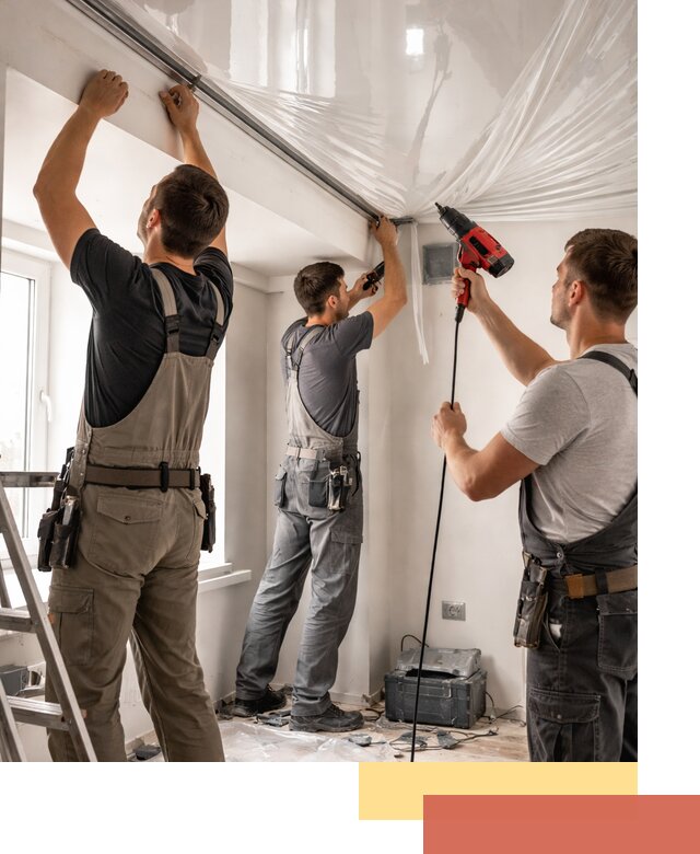 Монтаж глянцевого натяжного потолка в Мысках быстро и качественно