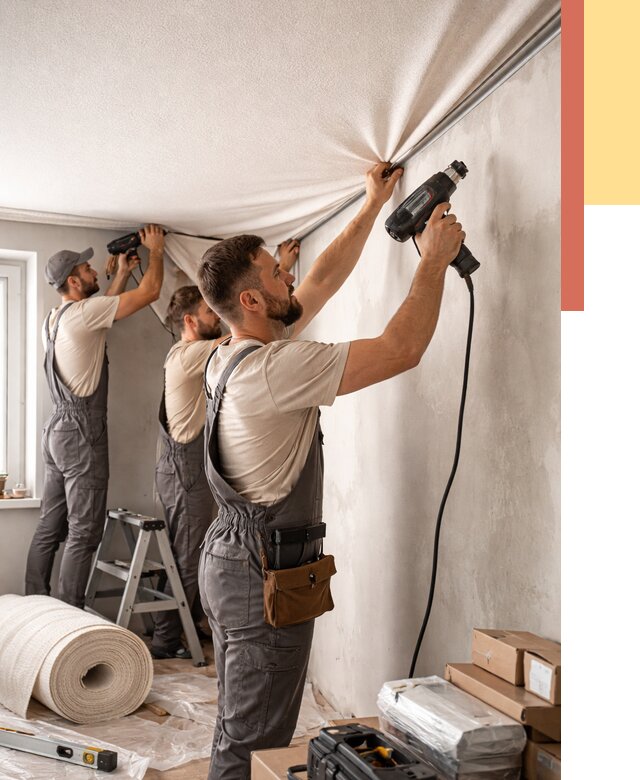 Монтаж фактурного натяжного потолка в Мысках от 761 руб. — ОТДЕЛОЧНИК-Мси