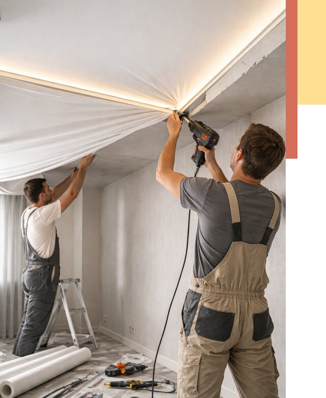 Монтаж натяжного потолка с подсветкой в Мысках от 964 руб. | ОТДЕЛОЧНИК-Мси