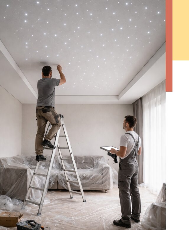 Монтаж натяжного потолка «звездное небо» в Мысках от 6593 руб. | ОТДЕЛОЧНИК-Мси