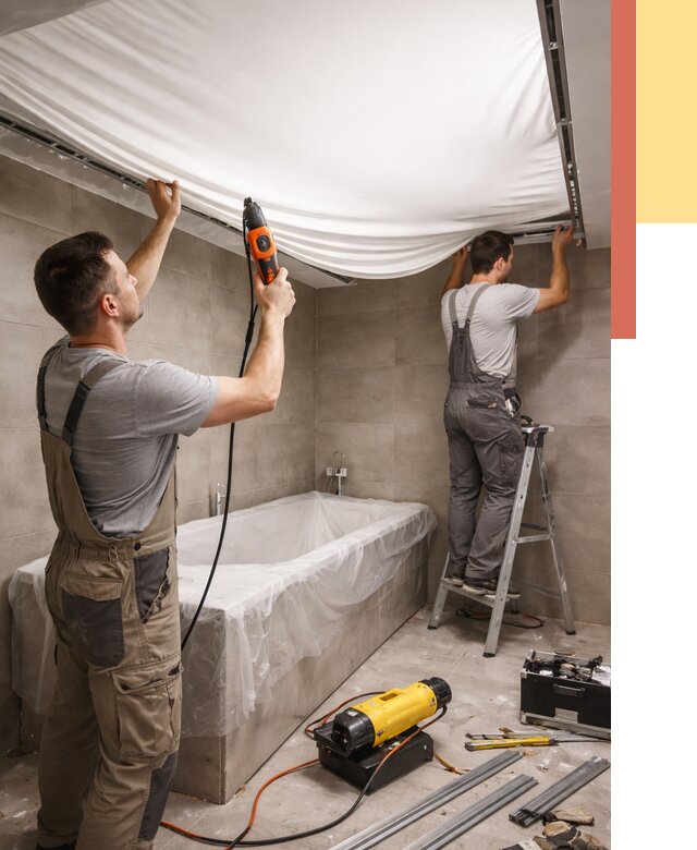 Монтаж натяжного потолка в ванной в Мысках от 1217 руб. под ключ | ОТДЕЛОЧНИК-Мси