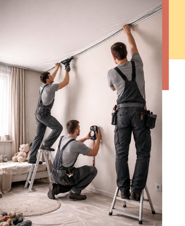 Монтаж натяжного потолка в детской в Мысках от 3550 руб. — быстро и недорого | ОТДЕЛОЧНИК-Мси